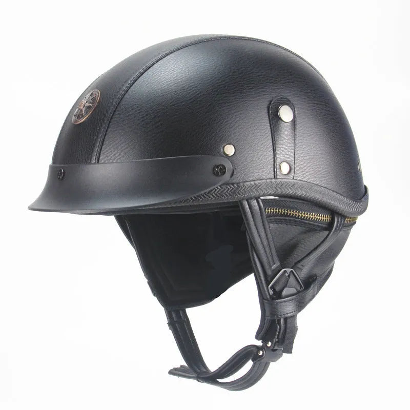 Personalised black retro half pedal motorcycle helmet made of ABS artificial leather
