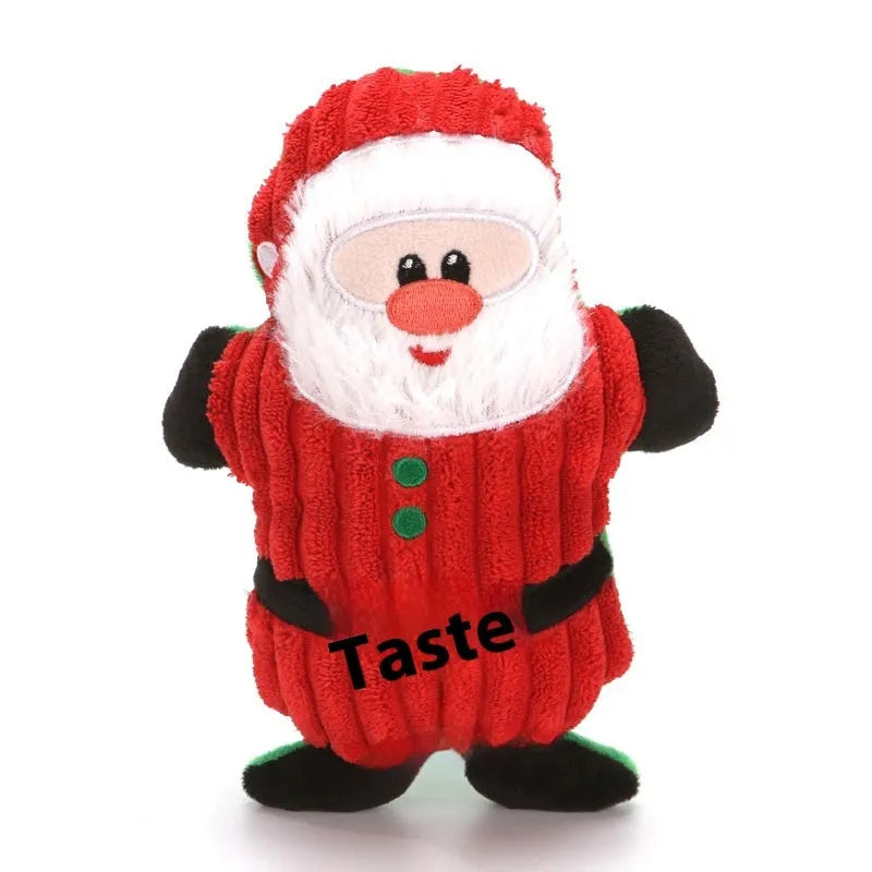Christmas plush pet toy with squeaker in classic Santa Claus design for small cats and dogs