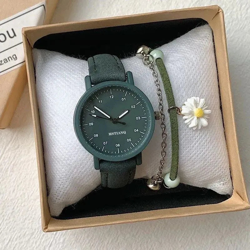 Korean Mori style antique quartz watch with alloy case, glass mirror, 8mm thickness, shown in white