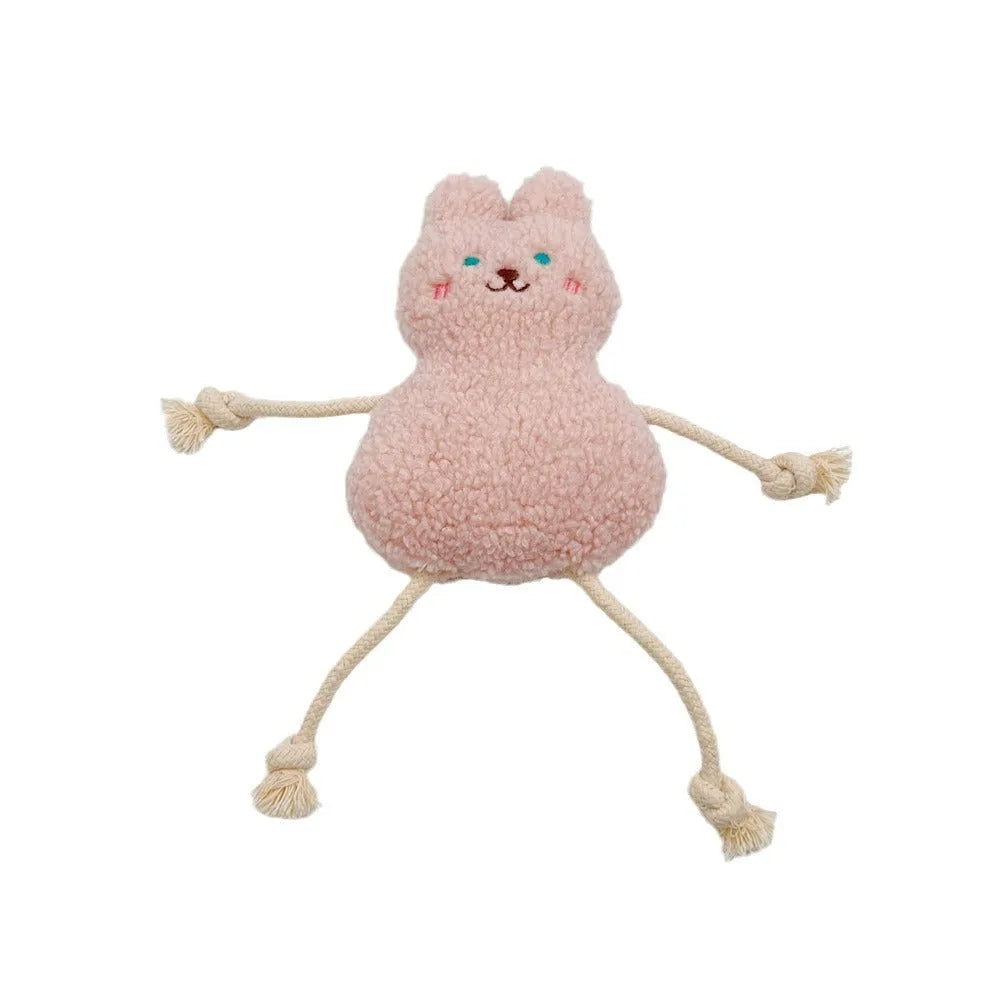Korean pet plush dog toy with squeaker in pink or yellow colours