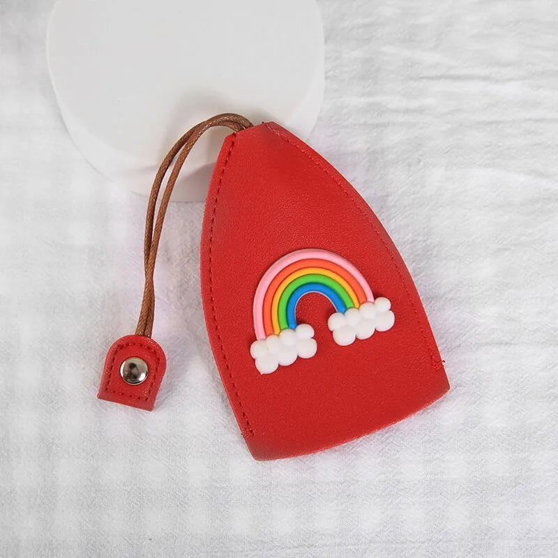 Colourful cartoon PU leather pull-out key case for car keys, shown open and closed