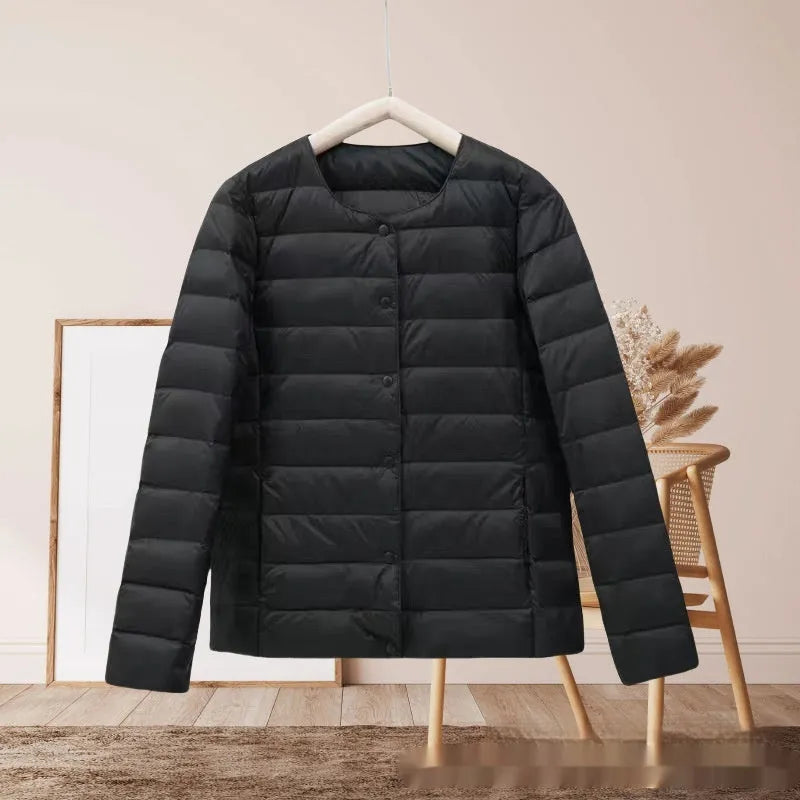 Women's lightweight cotton-padded jacket loose fit solid colour long sleeve autumn winter beige polyester