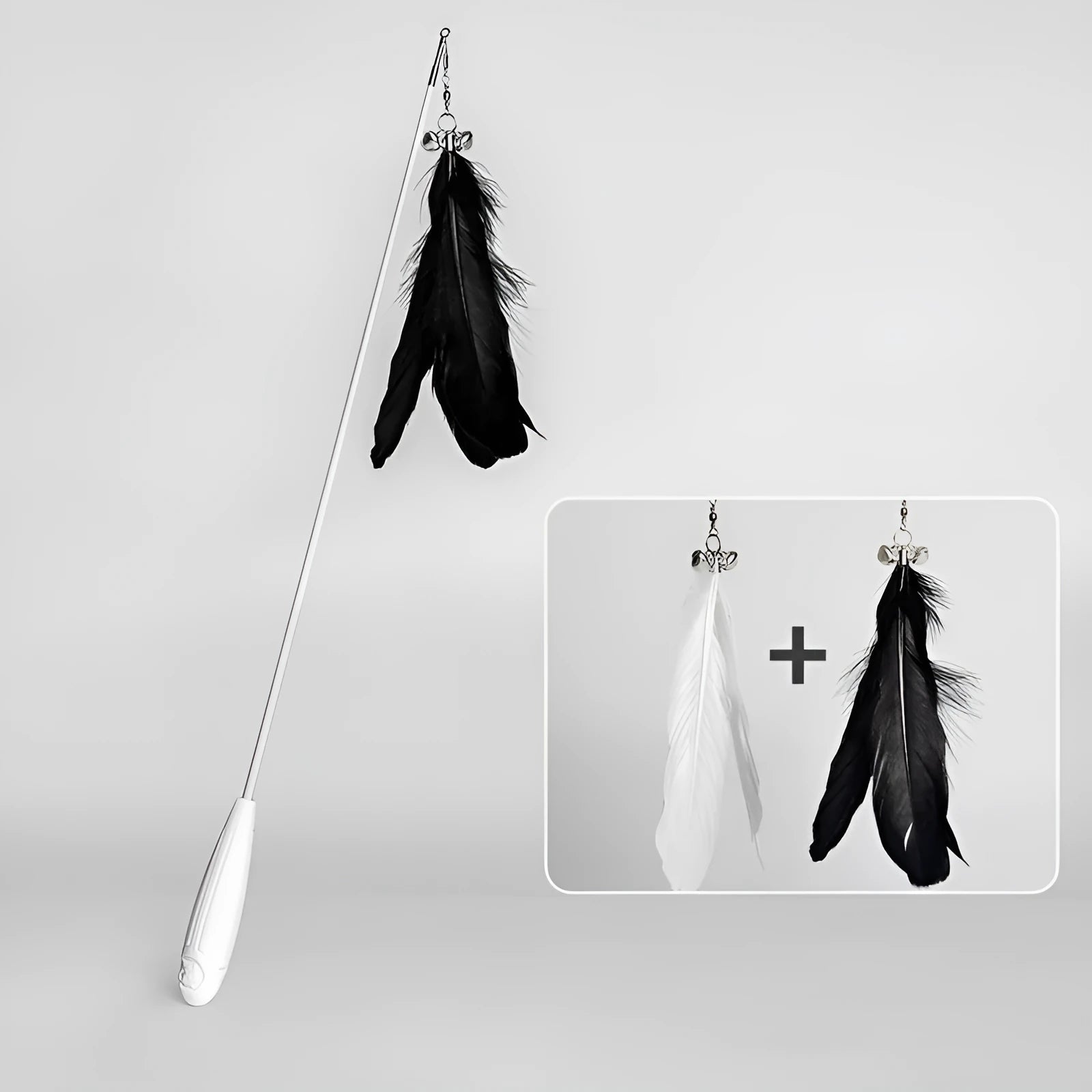 Telescopic cat fishing rod toy extended to 80cm with goose feather end and removable pen attachment