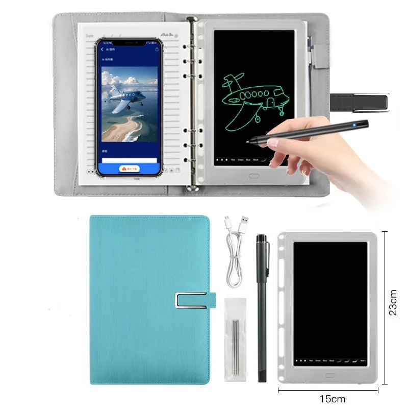 85-inch electronic writing pad with smart pen in stitching appearance design, available in black, dark blue and sky blue