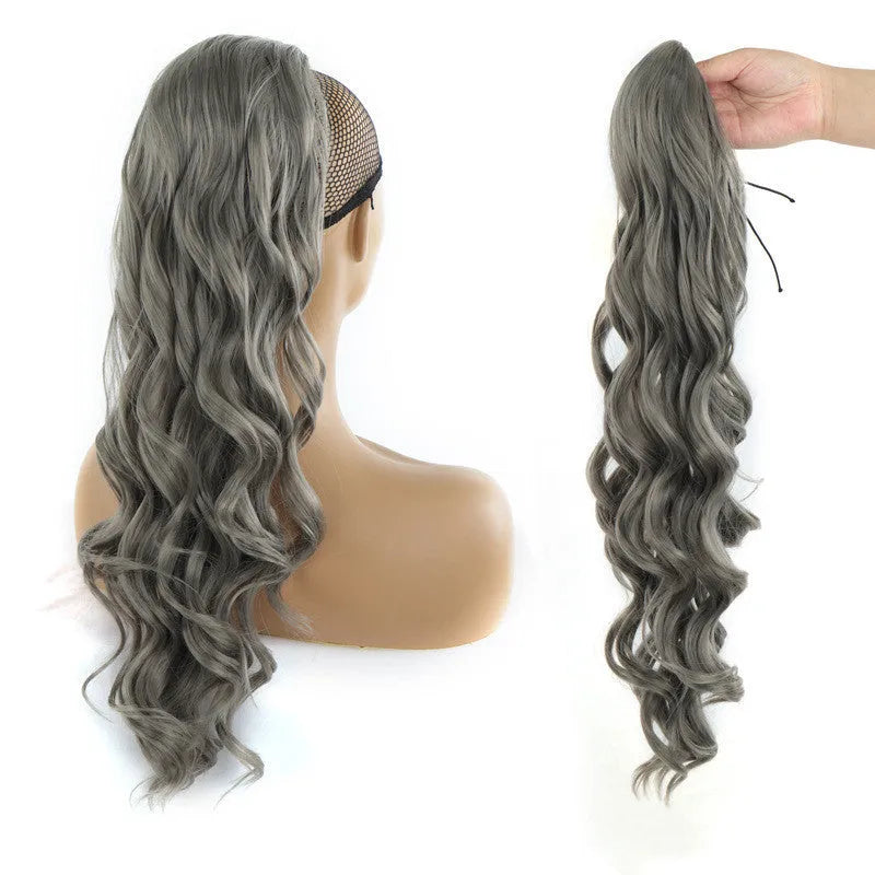 Big wave drawstring ponytail wig in matte high temperature silk chemical fiber, available in multiple colours