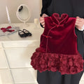 Girls' velvet padded cheongsam dress with flower pattern in bud skirt colour, cotton fabric, available for heights 80-140cm