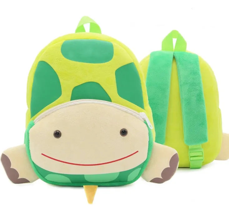 Children's plush animal backpack measuring 26x24x10cm with zipper opening and interior pocket