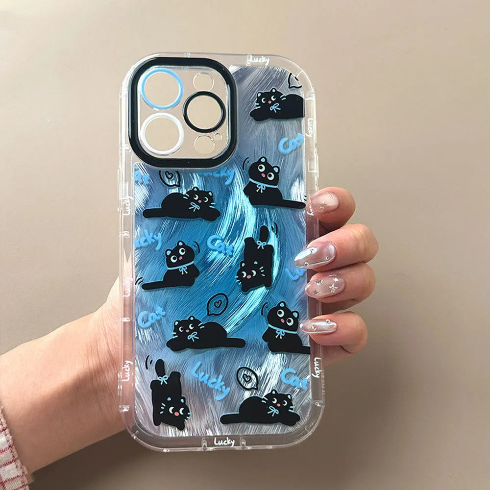 Blue fur cat design PC phone case with fall protection for Apple iPhone