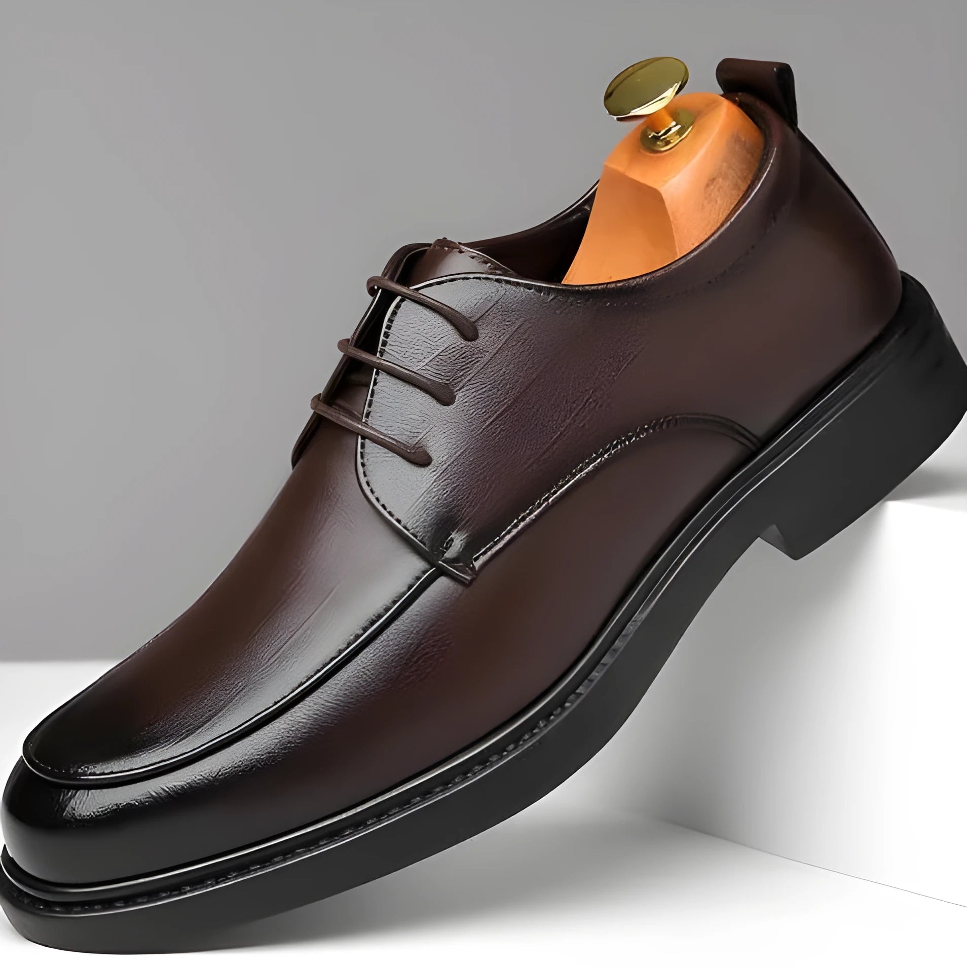 Men's leather shoes in black with non-slip rubber outsole and breathable PU upper, spring business casual style