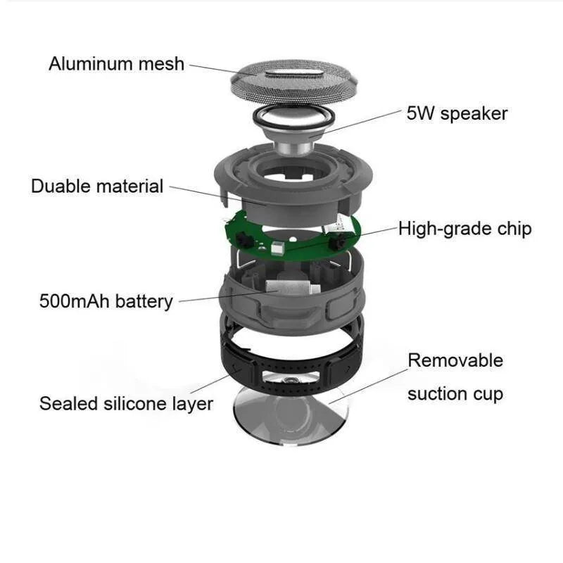 Compact waterproof Bluetooth speaker in six colours with 3W stereo and 500mAh battery