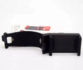 A black car steering wheel mobile phone holder made of ABS plastic.