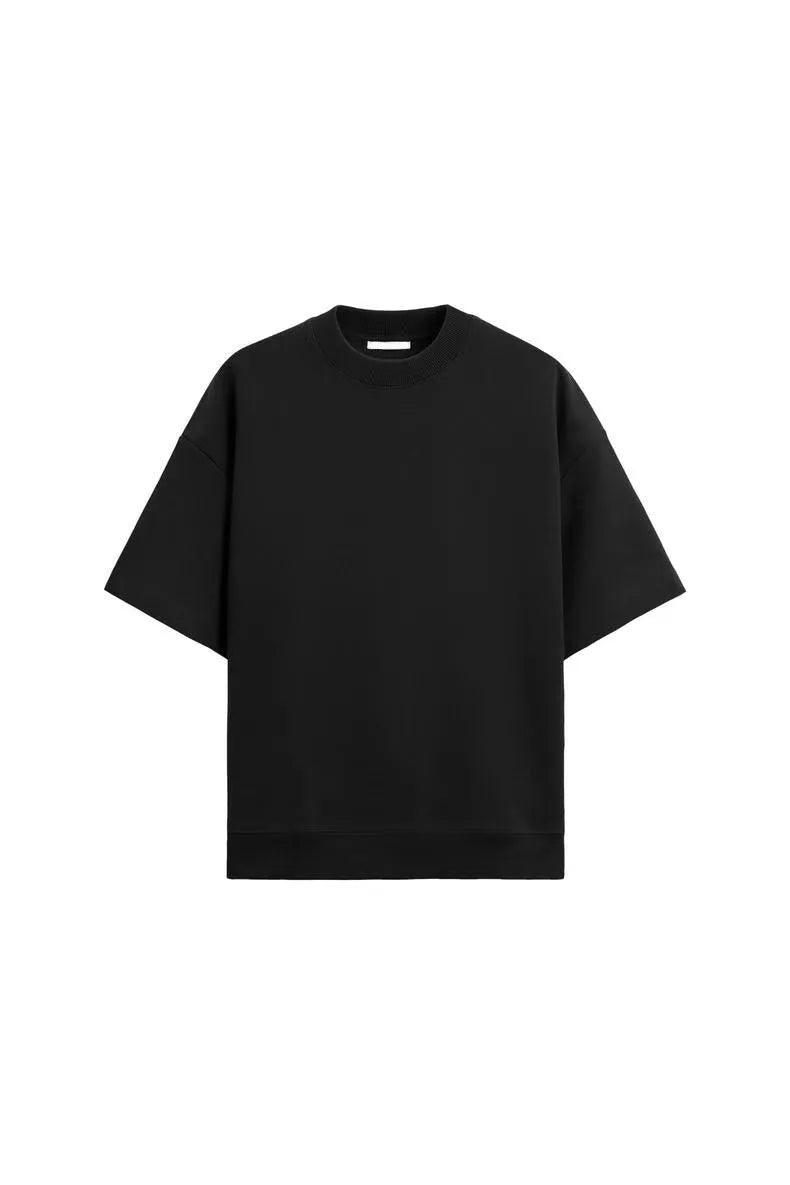 Loose double-sided cloth texture short sleeve shirt and matching shorts casual set on a hanger.