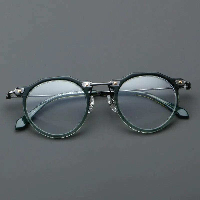 Retro round metal optical glasses New Glasses 5812 in Bright Black with AC lenses