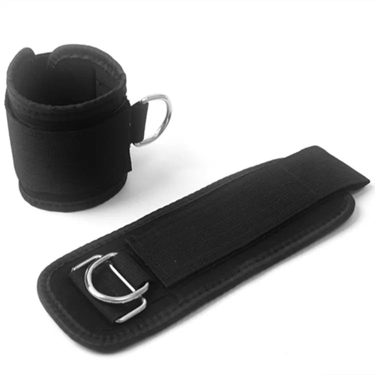 Black elastic taekwondo training pull rope set for leg strength and kicking power.