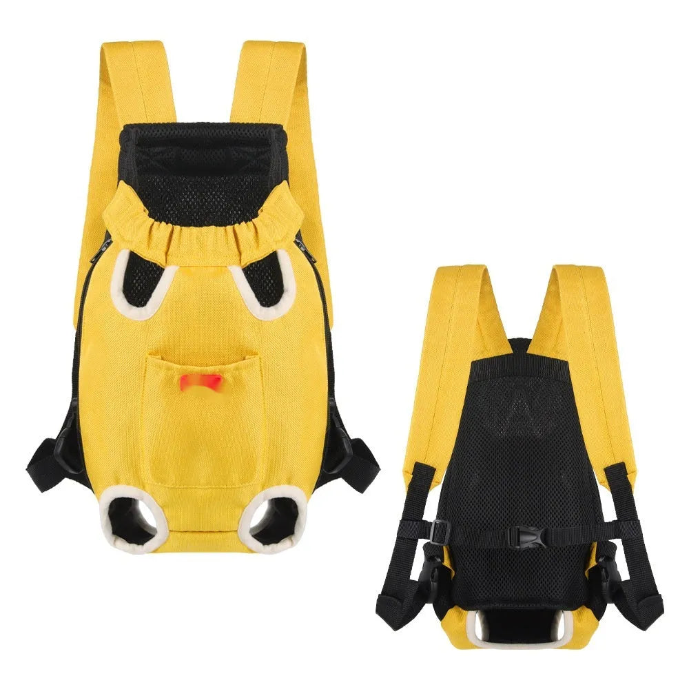 Open-headed shoulder breathable cat bag pet carrier in lemon yellow with pet peeking out