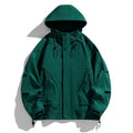 Loose fit windproof hooded jacket in rabbit fur modal fabric shown in phantom green