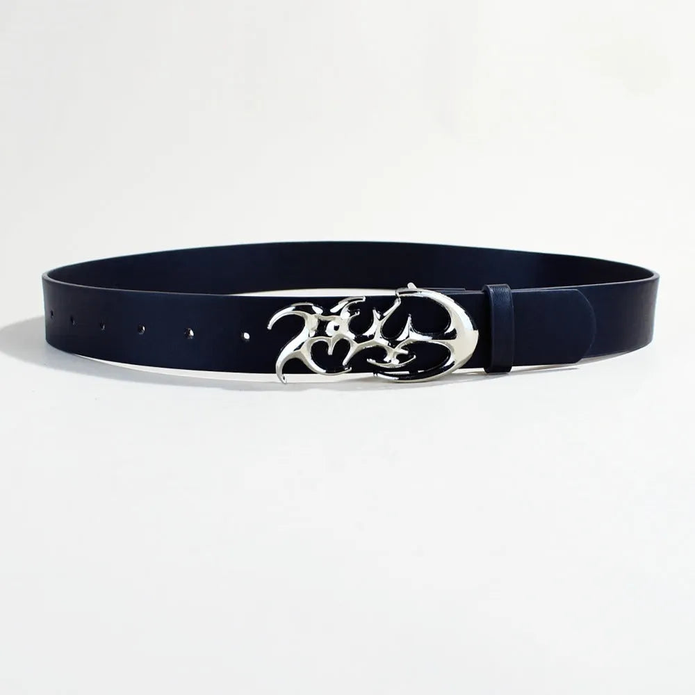 Men's casual silver buckle belt with PU leather strap measuring 105cm long