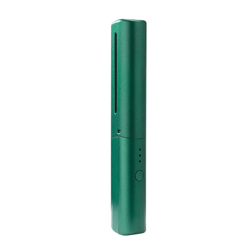 Cordless hair straightener brush with ceramic coating, available in purple, green, and pink, showing compact design