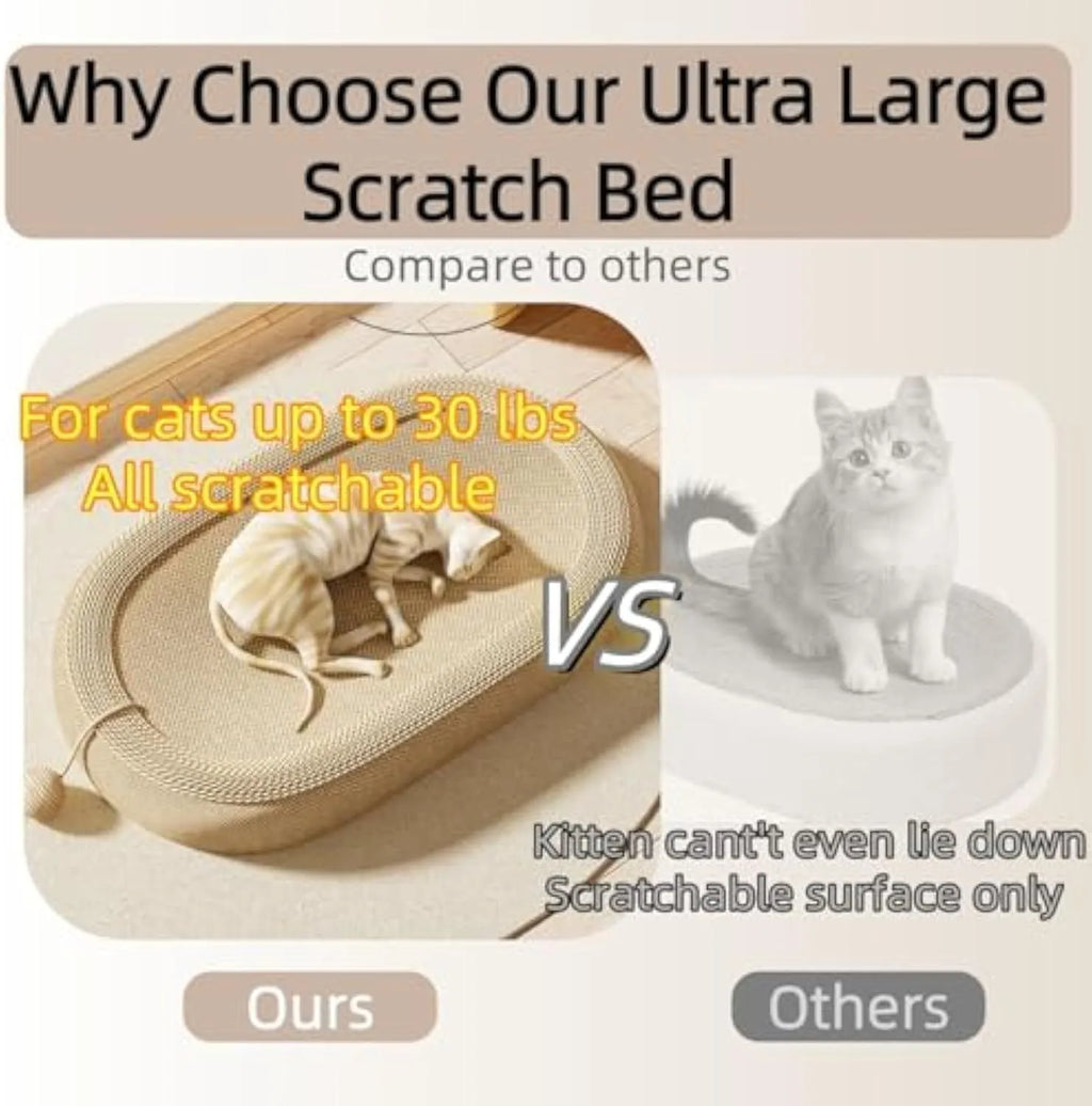 Large brown sisal cat scratching board with soft grey lounge platform