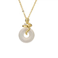 Women's sterling silver snake necklace with white jade inlay pendant on cross chain