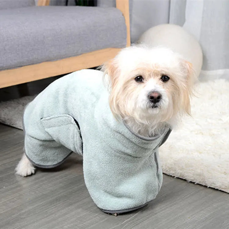 Blue microfiber pet absorbent towel dog bathrobe for small dogs full-body coverage
