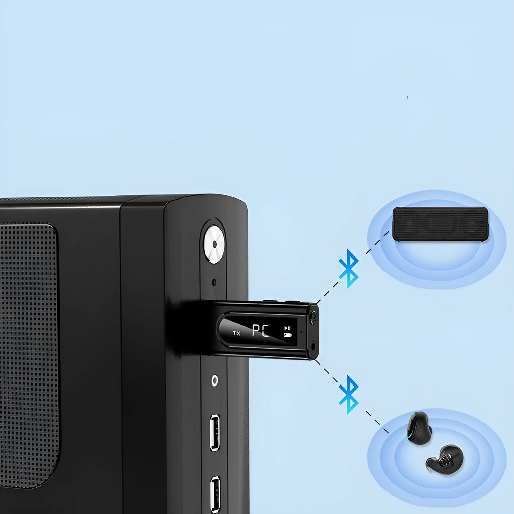 Black USB car FM Bluetooth receiver for wireless audio streaming