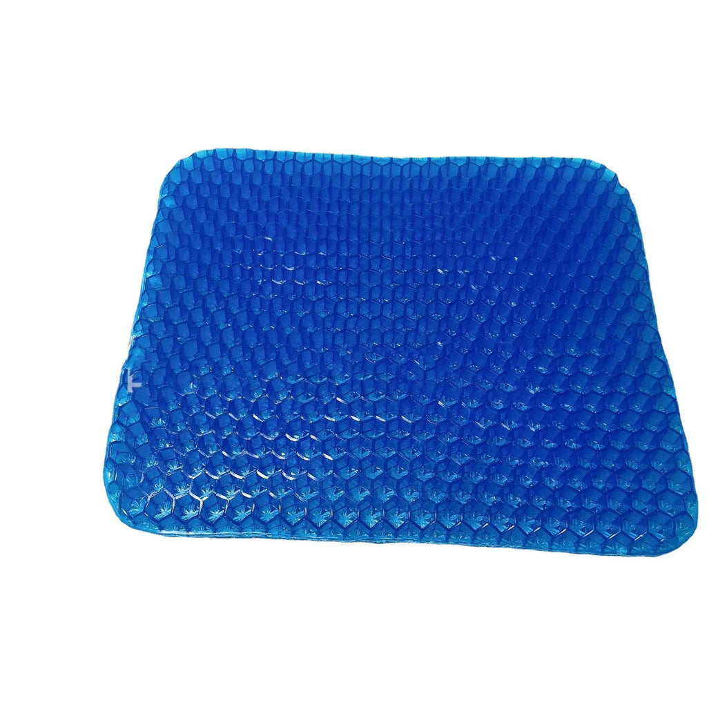 A solid-colour gel seat cushion with a honeycomb pattern, shown with its removable PVC cover.