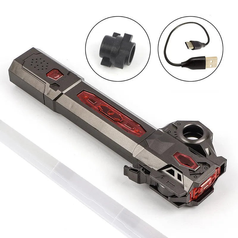 7 colour RGB retractable laser sword lightsaber toy with frosted handle on a dark background