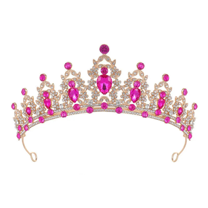 Baroque bridal crown headdress with rhinestones on an alloy frame in silver and gold colour options.