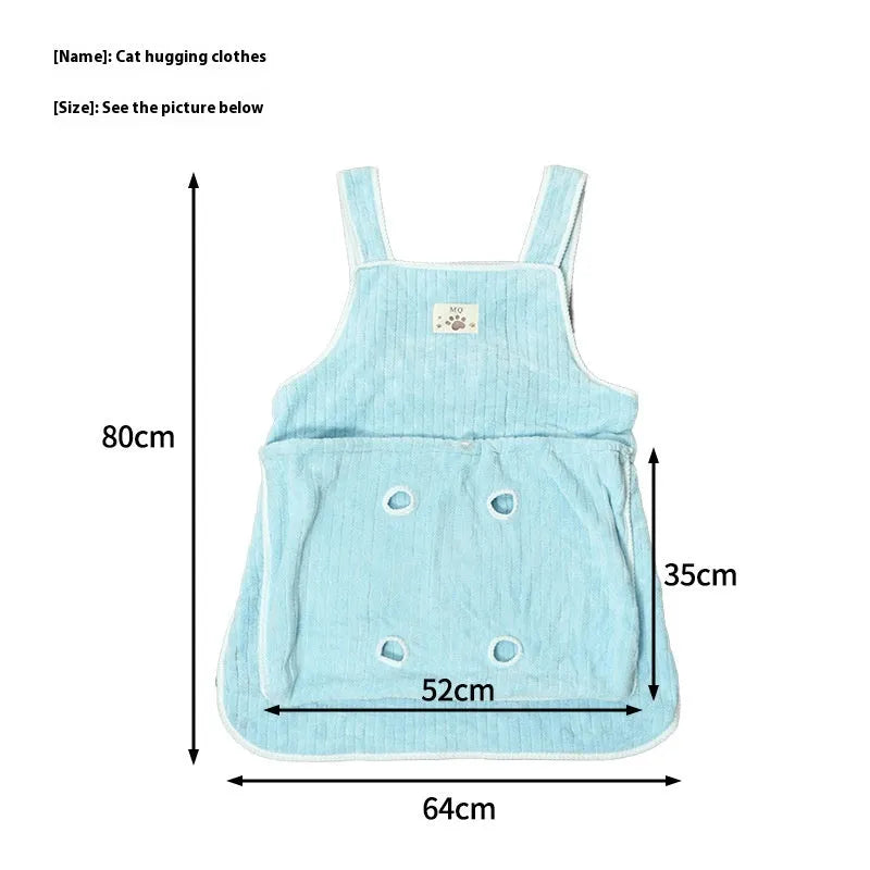 Cat petting apron in cloth material showing colour options including pink, light blue, light purple and striped patterns