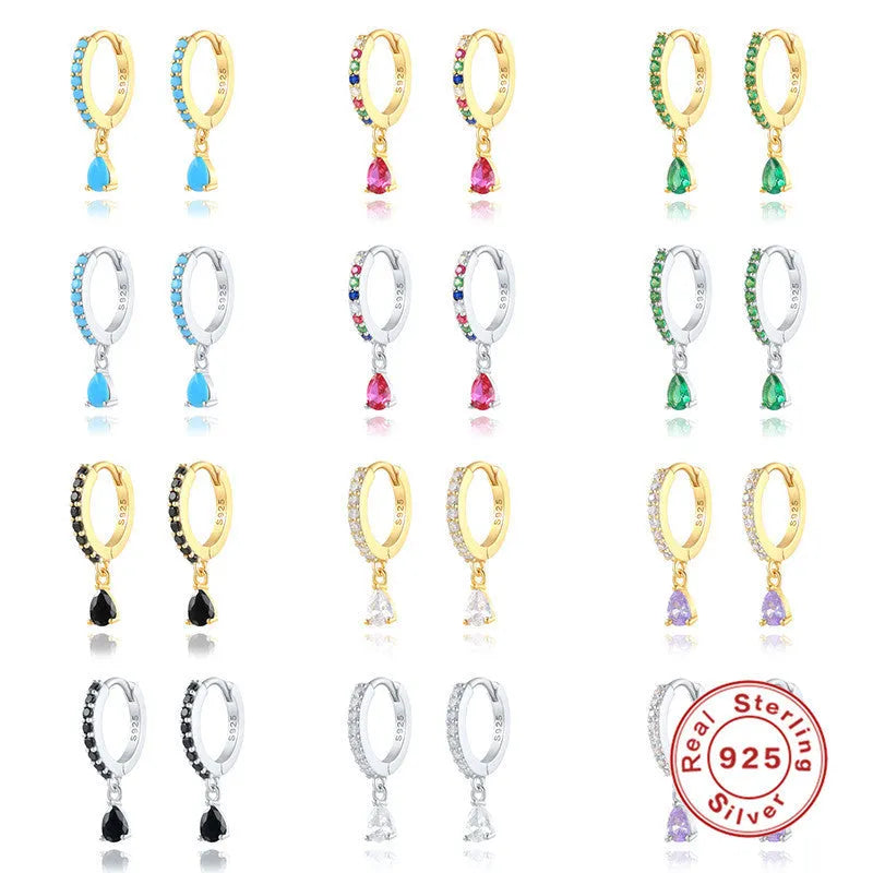 S925 sterling silver geometric water drop earrings for women with crystal accents.