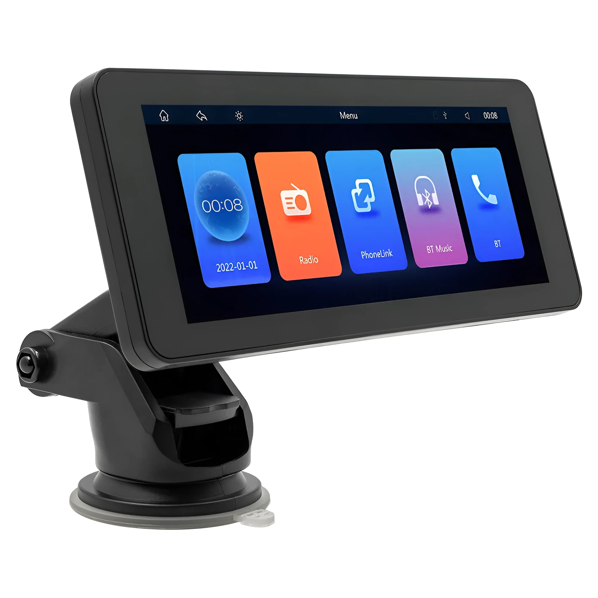 Portable wireless car video player with 6.86-inch screen showing multimedia display