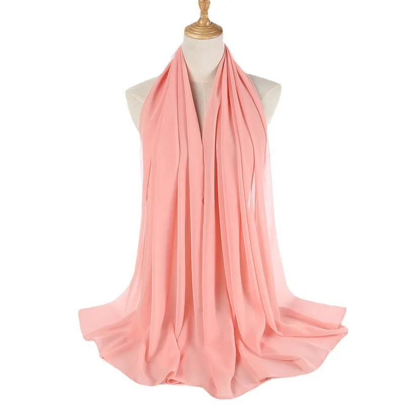 Women's solid colour pearl chiffon scarf 180x70cm lightweight polyester scarf for daily use