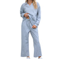 Women's solid colour knitted jacquard sweater and elastic waist cropped trousers suit set
