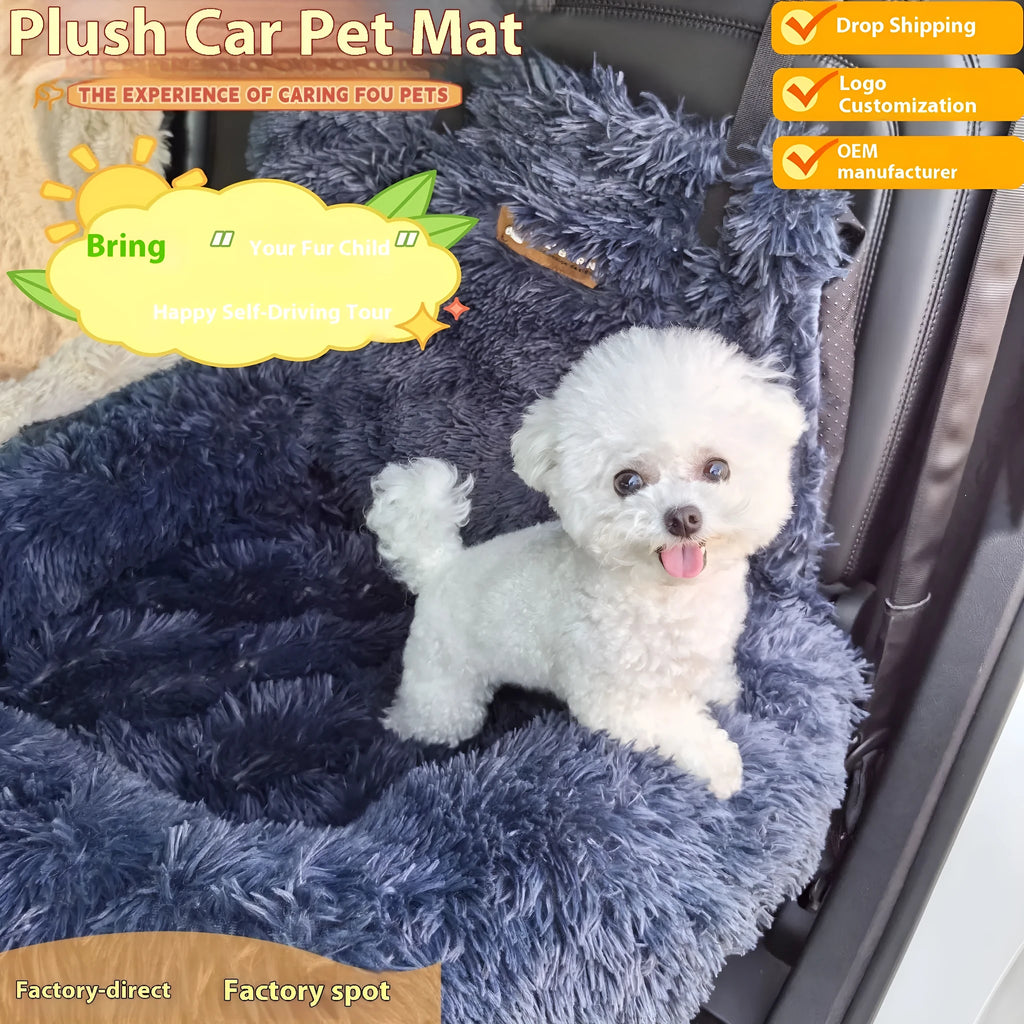 Dark grey thickened cloth pet mat placed on a car seat