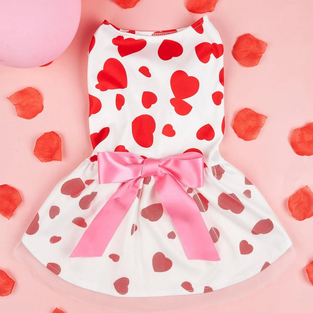 Black Valentine's Day full printed love dress for pet dog or cat in princess style made of polyester