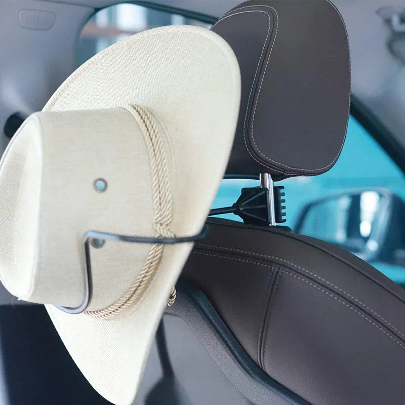 Black metal hat bracket for car visor or headrest cap display and storage