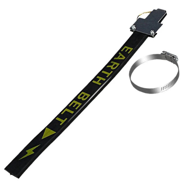 Black car electrostatic grounding belt with metal chain end, measuring 370mm long, for discharging static electricity.