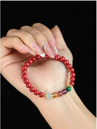 Handmade purple gold sand crystal bead bracelet on wrist, showing 4mm and 6mm size options.