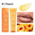 Four flavoured women's lip glosses in berry, grape, grapefruit, and yellow peach colours.