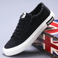 Men's canvas shoes casual lace-up low top breathable vulcanised rubber sole flat heel round toe solid colour