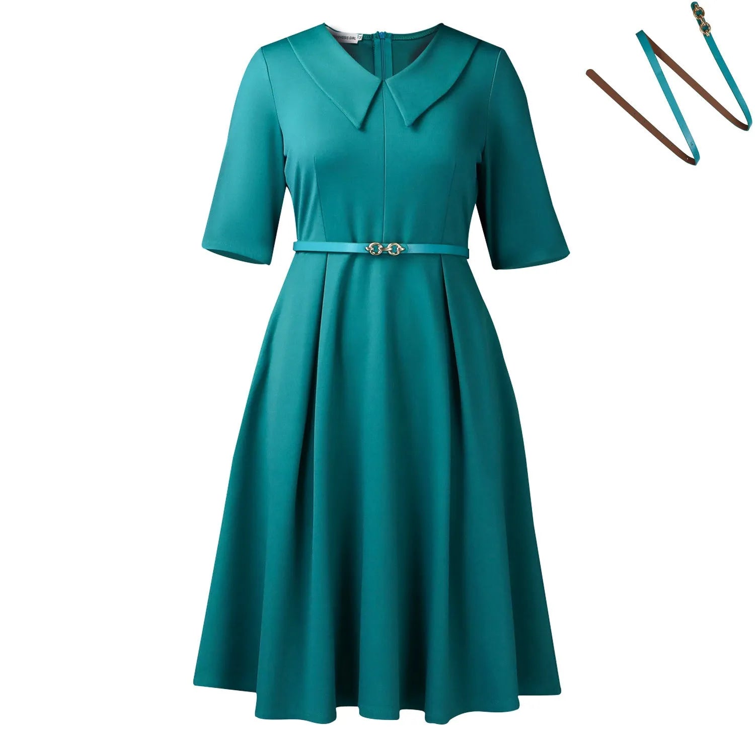 Green high waist African dress with matching belt and half sleeves on mannequin