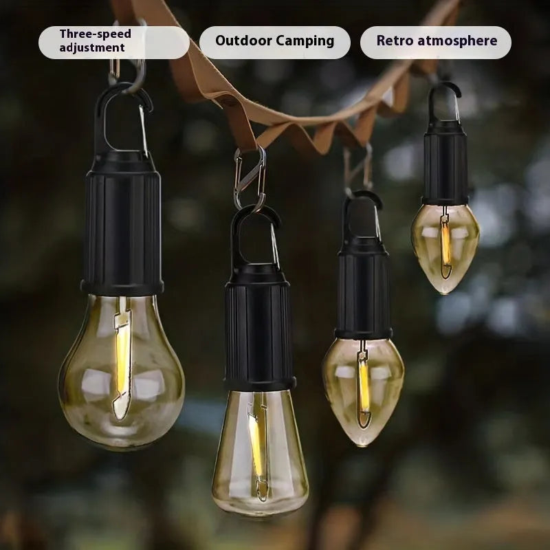Five solar-powered lantern-style outdoor light bulbs with ABS plastic construction