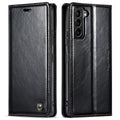 Crazy Horse pattern card flip phone case for Samsung A55 in black leather with closure