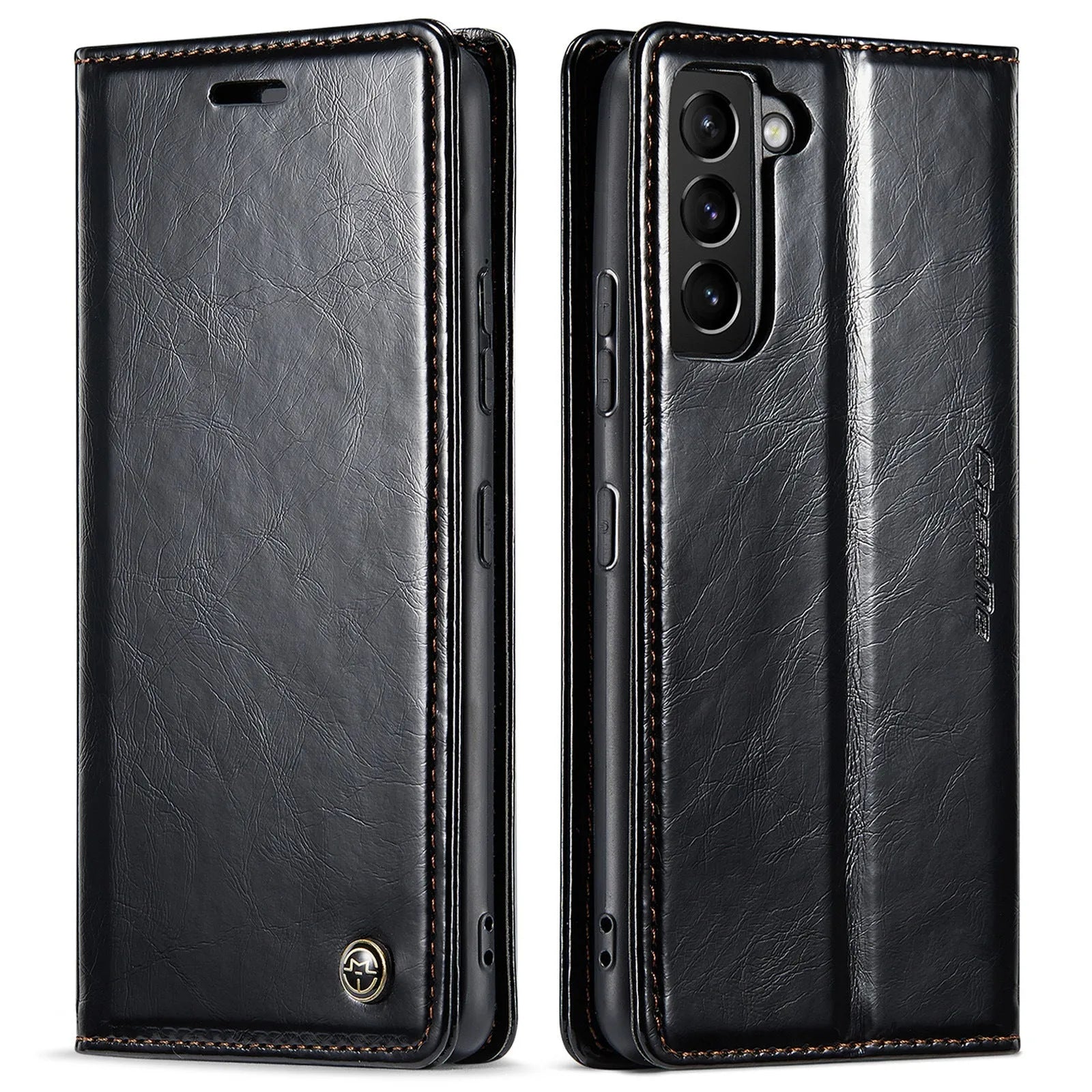 Crazy Horse pattern card flip phone case for Samsung A55 in black leather with closure