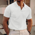 Men's slim-fit lapels t-shirt in heavy waffle texture, shown in blue.
