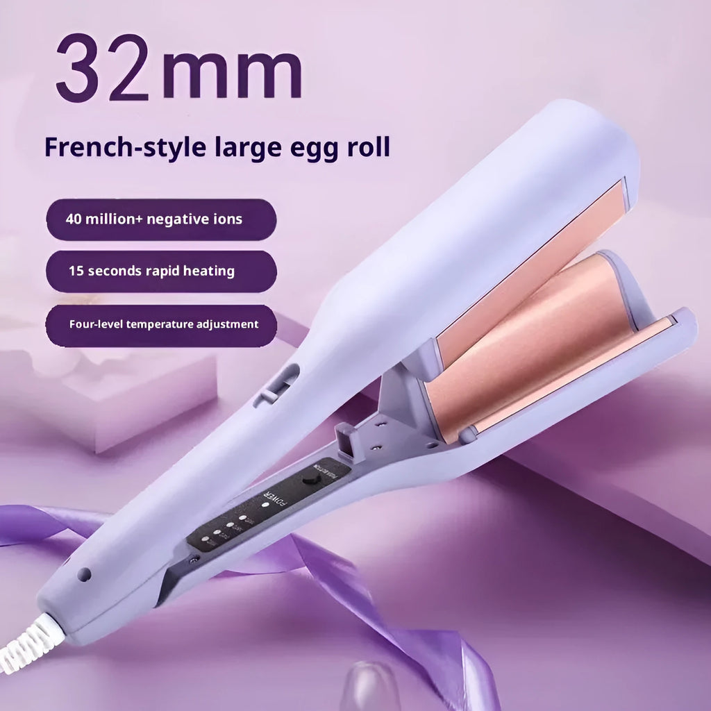 Egg hair curler water ripple large roll wave splint negative ion curling iron in pink wired 40W