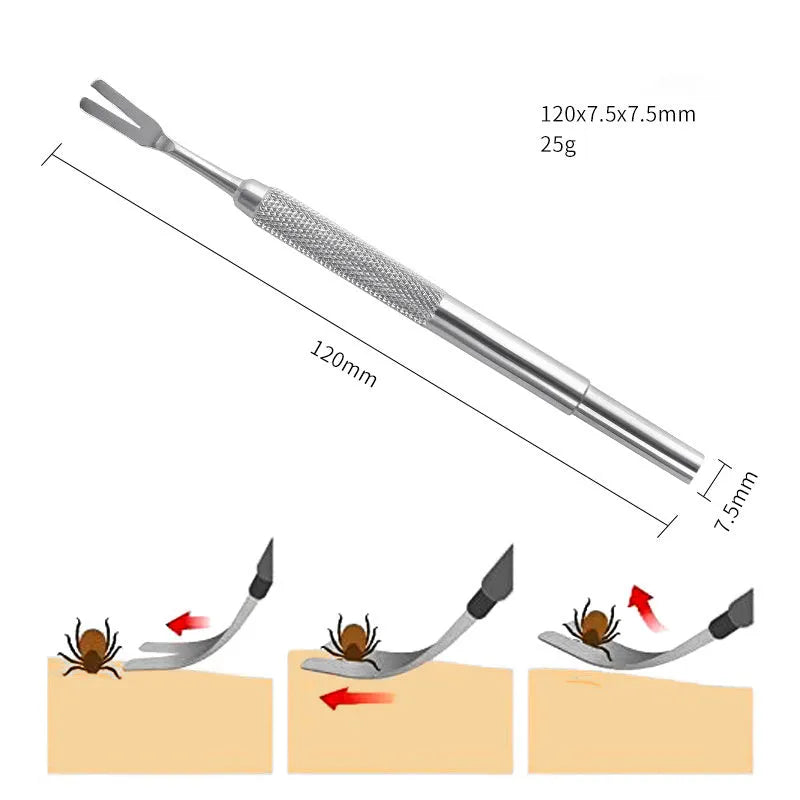 Silver stainless steel tick removal tweezers for cats and dogs