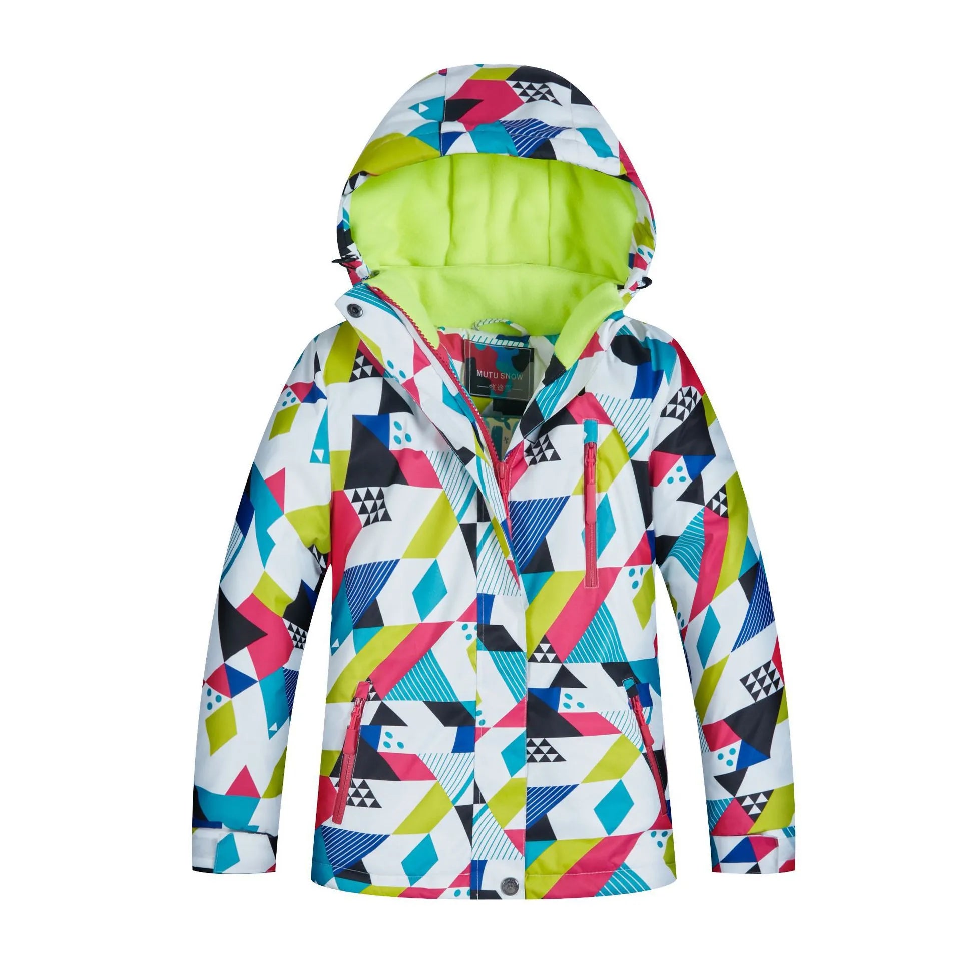 Children's waterproof ski suit in green plaid pattern, designed for boys and girls, size 6-14 for outdoor winter sports