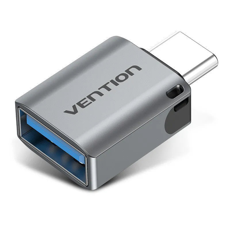 Grey aluminium alloy USB 3.0 Type-C to USB-A OTG adapter with lanyard